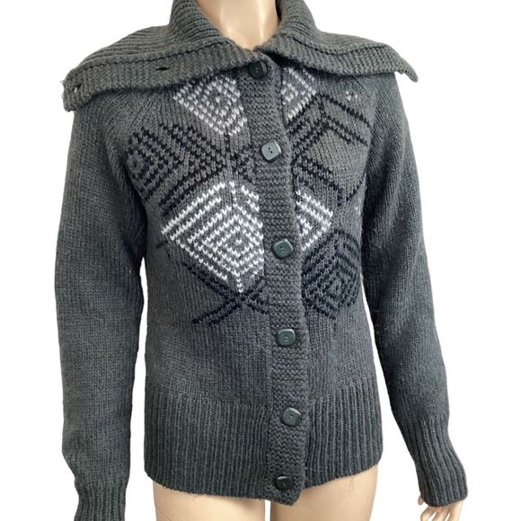 Columbia Sweater Medium Gray Wool Alpaca Blend Knit Button-Up Cardigan - Picture 3 of 9
